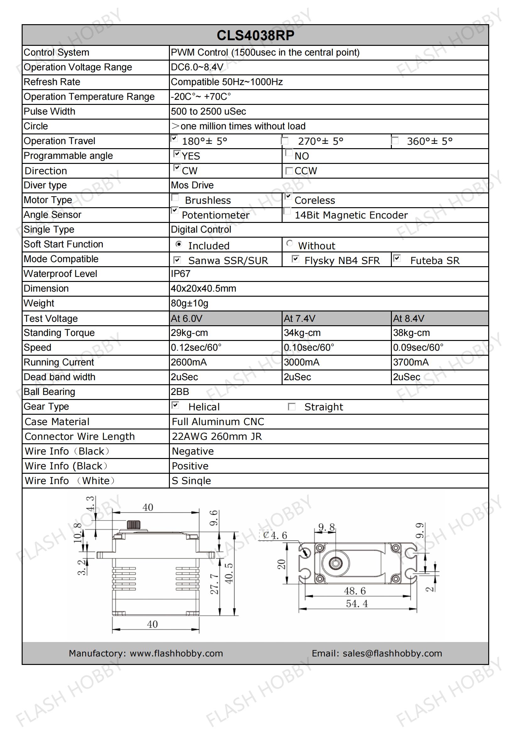 Servo sem núcleo CLS4038RP 38KG